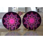 Realhomes Siyah Zeminde Pembe Neon Mandala Desenli Modern 2'li Yuvarlak Servis Altlığı - Supla Realhomes