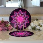 Realhomes Siyah Zeminde Pembe Neon Mandala Desenli Modern 2'li Yuvarlak Servis Altlığı - Supla Realhomes