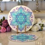 Realhomes Pembe Zeminde Mavi Mandala Çizimli Modern 2'li Yuvarlak Servis Altlığı - Supla Realhomes