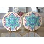 Realhomes Pembe Zeminde Mavi Mandala Çizimli Modern 2'li Yuvarlak Servis Altlığı - Supla Realhomes