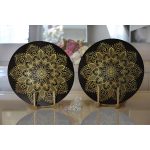 - Supla2li-5123-Gorsel2 - Realhomes Realhomes Siyah Zeminde Gold Mandala Motifli Modern 2'li Yuvarlak Servis Altlığı - Supla Realhomes