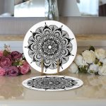 Realhomes Beyaz Zeminde Çiçek Mandala Desenli Modern 2'li Yuvarlak Servis Altlığı - Supla Realhomes