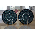 - Supla2li-5130-Gorsel2 - Realhomes  Realhomes Siyah Zeminde Mavi Boncuklu Mandala Modern 2'li Yuvarlak Servis Altlığı - Supla Realhomes