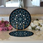 - Supla2li-5130-Gorsel3 - Realhomes  Realhomes Siyah Zeminde Mavi Boncuklu Mandala Modern 2'li Yuvarlak Servis Altlığı - Supla Realhomes