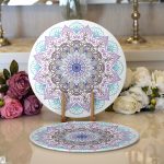 - Supla2li-5132-Gorsel1 - Realhomes Realhomes Beyaz Zeminde Açık Renkte Mandala Modern 2'li Yuvarlak Servis Altlığı - Supla Realhomes