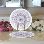 - Supla2li-5132-Gorsel3 - Realhomes Realhomes Beyaz Zeminde Açık Renkte Mandala Modern 2'li Yuvarlak Servis Altlığı - Supla Realhomes