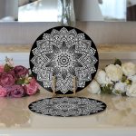 - Supla2li-5133-Gorsel3 - Realhomes Realhomes Siyah Beyaz Mandala Tasarımlı Modern 2'li Yuvarlak Servis Altlığı - Supla Realhomes
