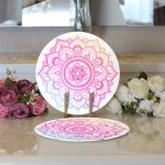 - Supla2li-5136-Gorsel3 - Realhomes  Realhomes Beyaz Zeminde Pembe Mavi Mandala Desenli Özel Tasarım Modern 2'li Yuvarlak Servis Altlığı - Supla Realhomes