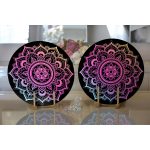 - Supla2li-5136siyah-Gorsel2 - Realhomes  Realhomes Siyah Zeminde Pembe Mavi Mandala Desenli Özel Tasarım Modern 2'li Yuvarlak Servis Altlığı - Supla Realhomes