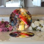 Realhomes Sulu Boya Temalı Mandala Desenli Modern 2'li Yuvarlak Servis Altlığı - Supla Realhomes