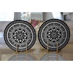 - Supla2li-5138-Gorsel2 - Realhomes Realhomes Siyah Beyaz Çiçek Desenli Mandala Motifli Modern 2'li Yuvarlak Servis Altlığı - Supla Realhomes