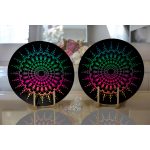 - Supla2li-5144-Gorsel2 - Realhomes Realhomes Siyah Zeminde Pembe Yeşil Mandala Motifli Modern 2'li Yuvarlak Servis Altlığı - Supla Realhomes