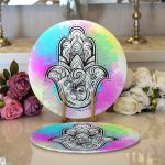 - Supla2li-5206-Gorsel1 - Realhomes Realhomes Gökkuşağı Zeminde Fatma Ana Eli Temalı Özel Tasarım Modern 2'li Yuvarlak Servis Altlığı - Supla Realhomes