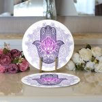Realhomes Mandala İçinde Fatma'nın Bereket Eli Motifli Modern 2'li Yuvarlak Servis Altlığı - Supla Realhomes