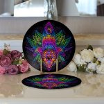 - Supla2li-5209-Gorsel3 - Realhomes Realhomes Siyah Zeminde Renkli Fâtımâ'nın Eli Desenli Modern 2'li Yuvarlak Servis Altlığı - Supla Realhomes