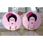 Realhomes Pembe Zeminde Kahlo Frida Dijital Baskılı Modern 2'li Yuvarlak Servis Altlığı - Supla Realhomes