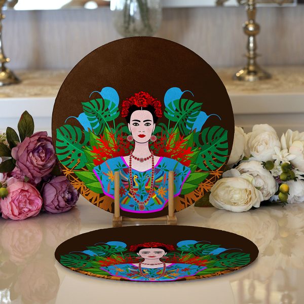 - Supla2li-5217-Gorsel1 - Realhomes  Realhomes Beyaz Zemin Üzerinde Rengarenk Çiçek Desenli 2'li Yuvarlak Servis Altlığı - Supla Realhomes