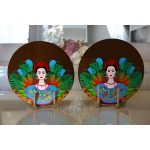 - Supla2li-5217-Gorsel2 - Realhomes  Realhomes Kahverengi Zeminde Özel Tasarım Frida Kahlo Dijital Baskılı Modern 2'li Yuvarlak Servis Altlığı - Supla Realhomes