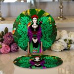 Realhomes Tropik Yapraklar İçerisinde Frida Motifli Dijital Baskılı Modern 2'li Yuvarlak Servis Altlığı - Supla Realhomes