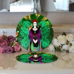 Realhomes Tropik Yapraklar İçerisinde Frida Motifli Dijital Baskılı Modern 2'li Yuvarlak Servis Altlığı - Supla Realhomes