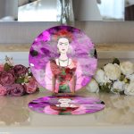 Realhomes Siyah Zeminde Renkli Frida Desenli Modern 2'li Yuvarlak Servis Altlığı - Supla Realhomes