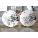 - Supla2li-5227-Gorsel2 - Realhomes  Realhomes Ağaç Dalı Kuş Tasarımlı Dijital Baskılı Modern 2'li Yuvarlak Servis Altlığı - Supla Realhomes