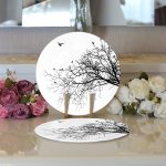 - Supla2li-5227-Gorsel3 - Realhomes  Realhomes Ağaç Dalı Kuş Tasarımlı Dijital Baskılı Modern 2'li Yuvarlak Servis Altlığı - Supla Realhomes