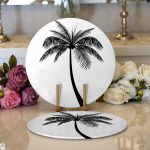 - Supla2li-5228-Gorsel1 - Realhomes  Realhomes Beyaz Zeminde Siyah Palmiye Desenli Özel Tasarım Modern 2'li Yuvarlak Servis Altlığı - Supla Realhomes