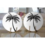 - Supla2li-5228-Gorsel2 - Realhomes  Realhomes Beyaz Zeminde Siyah Palmiye Desenli Özel Tasarım Modern 2'li Yuvarlak Servis Altlığı - Supla Realhomes