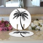 - Supla2li-5228-Gorsel3 - Realhomes  Realhomes Beyaz Zeminde Siyah Palmiye Desenli Özel Tasarım Modern 2'li Yuvarlak Servis Altlığı - Supla Realhomes