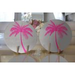 - Supla2li-5228fusya-Gorsel2 - Realhomes Realhomes Gri Zeminde Fuşya Palmiye Motifli Modern 2'li Yuvarlak Servis Altlığı - Supla Realhomes