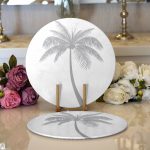 - Supla2li-5228gri-Gorsel1 - Realhomes Realhomes Beyaz Zeminde Gri Palmiye Desenli Modern 2'li Yuvarlak Servis Altlığı - Supla Realhomes