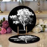 - Supla2li-5230siyah-Gorsel1 - Realhomes  Realhomes Siyah Beyaz Ağaç Tasarımlı Dijital Baskılı Modern 2'li Yuvarlak Servis Altlığı - Supla Realhomes