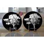 - Supla2li-5230siyah-Gorsel2 - Realhomes  Realhomes Siyah Beyaz Ağaç Tasarımlı Dijital Baskılı Modern 2'li Yuvarlak Servis Altlığı - Supla Realhomes