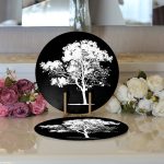 - Supla2li-5230siyah-Gorsel3 - Realhomes  Realhomes Siyah Beyaz Ağaç Tasarımlı Dijital Baskılı Modern 2'li Yuvarlak Servis Altlığı - Supla Realhomes