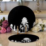 - Supla2li-5232siyah-Gorsel1 - Realhomes Realhomes Siyah Zeminde Siyah Ağaç Tasarımlı Modern 2'li Yuvarlak Servis Altlığı - Supla Realhomes