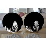 - Supla2li-5232siyah-Gorsel2 - Realhomes Realhomes Siyah Zeminde Siyah Ağaç Tasarımlı Modern 2'li Yuvarlak Servis Altlığı - Supla Realhomes