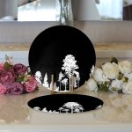 - Supla2li-5232siyah-Gorsel3 - Realhomes Realhomes Siyah Zeminde Siyah Ağaç Tasarımlı Modern 2'li Yuvarlak Servis Altlığı - Supla Realhomes