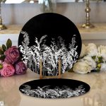 - Supla2li-5233-Gorsel1 - Realhomes  Realhomes Siyah Zeminde Beyaz Ve Gri Çiçek Temalı Özel Tasarım Modern 2'li Yuvarlak Servis Altlığı - Supla Realhomes