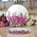 - Supla2li-5233beyaz-Gorsel1 - Realhomes Realhomes Beyaz Zeminde Gri Ve Fuşya Çiçek Dijital Baskılı Modern 2'li Yuvarlak Servis Altlığı - Supla Realhomes