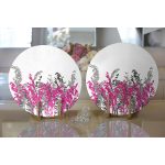 - Supla2li-5233beyaz-Gorsel2 - Realhomes Realhomes Beyaz Zeminde Gri Ve Fuşya Çiçek Dijital Baskılı Modern 2'li Yuvarlak Servis Altlığı - Supla Realhomes