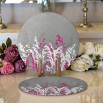 - Supla2li-5233gri-Gorsel1 - Realhomes Realhomes Gri Zeminde Fuşya Ve Beyaz Çiçek Tasarımlı Modern 2'li Yuvarlak Servis Altlığı - Supla Realhomes