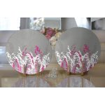 - Supla2li-5233gri-Gorsel2 - Realhomes Realhomes Gri Zeminde Fuşya Ve Beyaz Çiçek Tasarımlı Modern 2'li Yuvarlak Servis Altlığı - Supla Realhomes