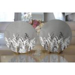 Realhomes Gri Zeminde Beyaz Çiçek Motifli Özel Tasarım Modern 2'li Yuvarlak Servis Altlığı - Supla Realhomes