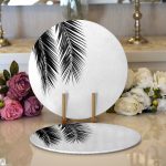 - Supla2li-5235-Gorsel1 - Realhomes  Realhomes Siyaz Beyaz Palmiye Yaprakları Dijital Baskılı Modern 2'li Yuvarlak Servis Altlığı - Supla Realhomes
