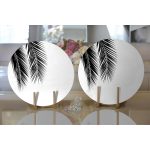 - Supla2li-5235-Gorsel2 - Realhomes  Realhomes Siyaz Beyaz Palmiye Yaprakları Dijital Baskılı Modern 2'li Yuvarlak Servis Altlığı - Supla Realhomes
