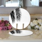 - Supla2li-5235-Gorsel3 - Realhomes  Realhomes Siyaz Beyaz Palmiye Yaprakları Dijital Baskılı Modern 2'li Yuvarlak Servis Altlığı - Supla Realhomes