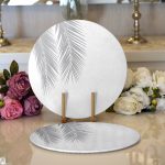 - Supla2li-5235gri-Gorsel1 - Realhomes  Realhomes Beyaz Zeminde Gri Palmiye Yaprakları Özel Tasarım Modern 2'li Yuvarlak Servis Altlığı - Supla Realhomes