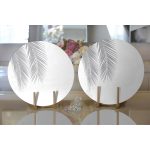 - Supla2li-5235gri-Gorsel2 - Realhomes  Realhomes Beyaz Zeminde Gri Palmiye Yaprakları Özel Tasarım Modern 2'li Yuvarlak Servis Altlığı - Supla Realhomes