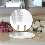 - Supla2li-5235gri-Gorsel3 - Realhomes  Realhomes Beyaz Zeminde Gri Palmiye Yaprakları Özel Tasarım Modern 2'li Yuvarlak Servis Altlığı - Supla Realhomes